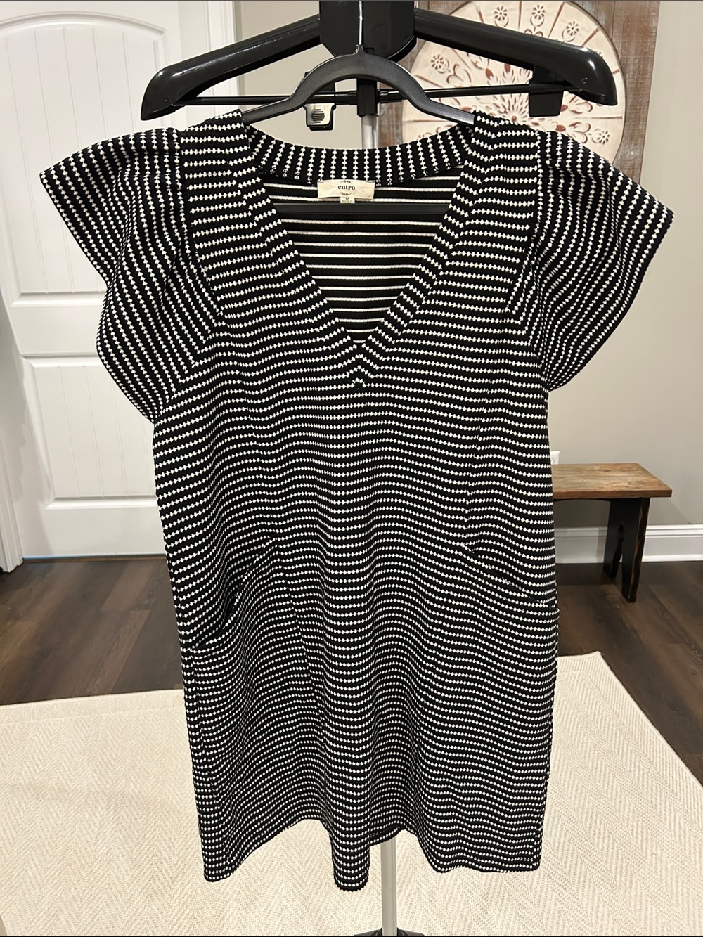 Umgee Black and White Striped V-Neck Dress